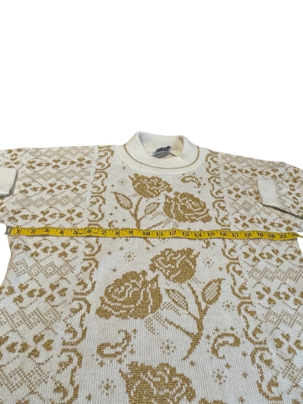 Vintage Gold Floral Sweater Cottagecore 80s 90s USA Womens L - Picture 5 of 9